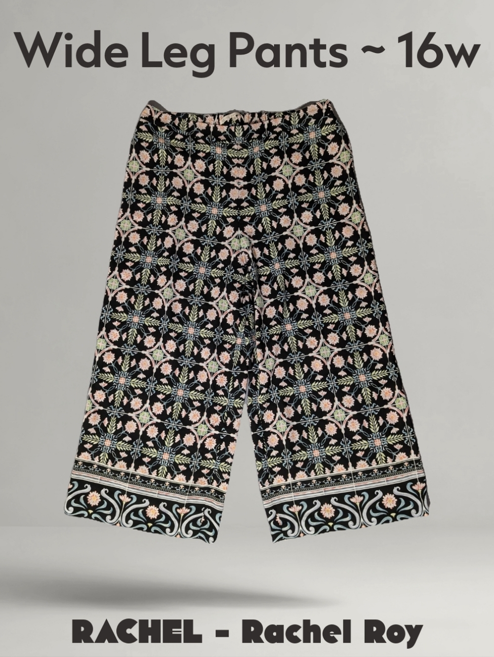 Floral Tile-Print Flowy Wide Leg Pants